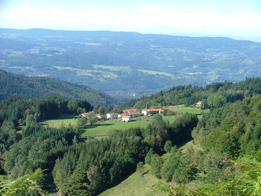 Parc régional du Livradois-Forez, Hameau accroché au-dessus de la vallée de Vertolaye depuis D255.